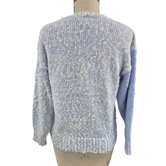 80s Vtg Needles & Yarn Grandma Acrylic Sweater Blue Rose Applique/Pearl 3D M - Picture 5 of 5